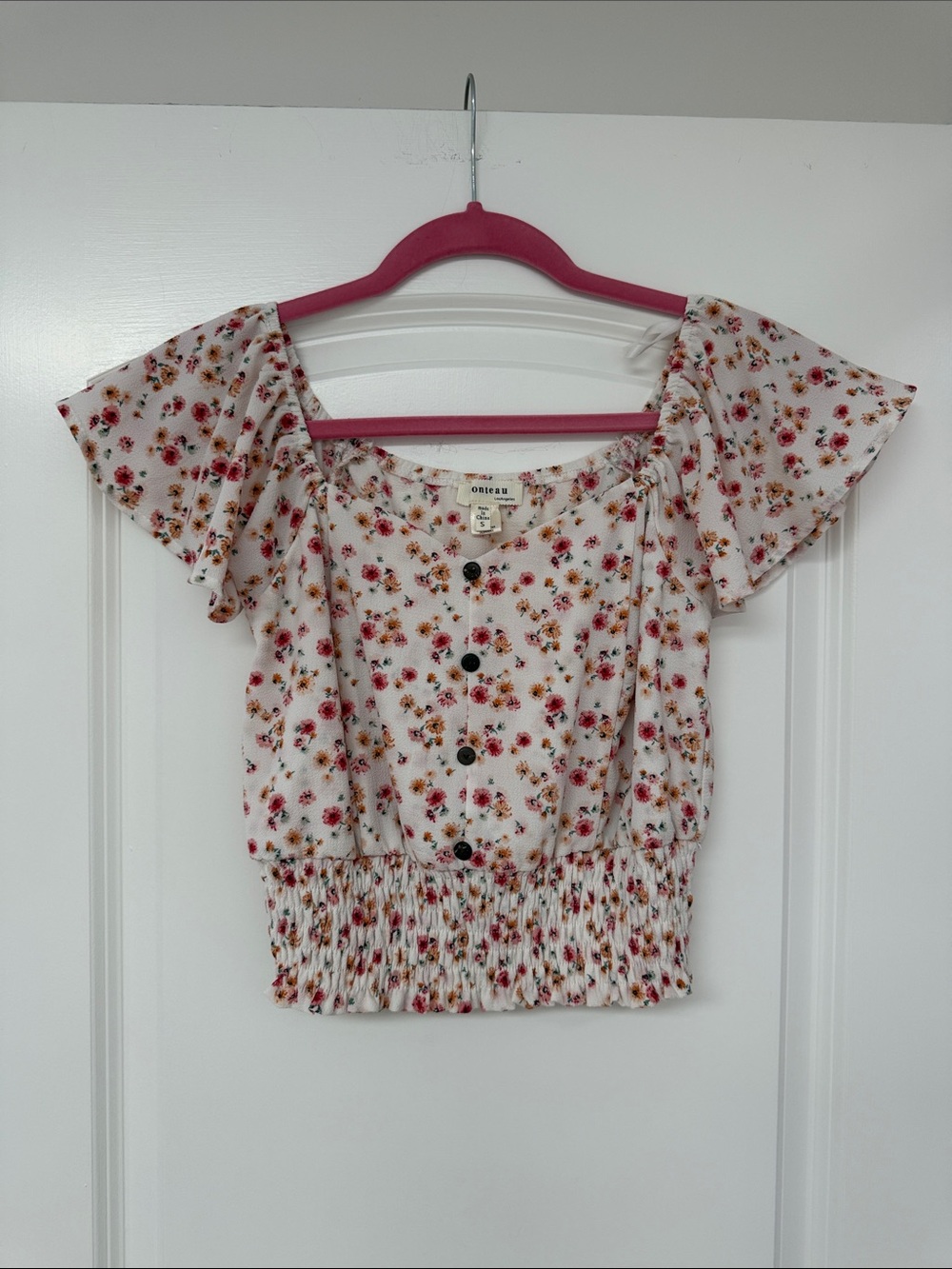 Monteau Cream Floral Smocked Crop Top